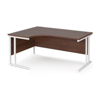 Maestro 25 left hand ergonomic desk 1600mm wide white cantilever leg frame walnut top - MC16ELWHW
