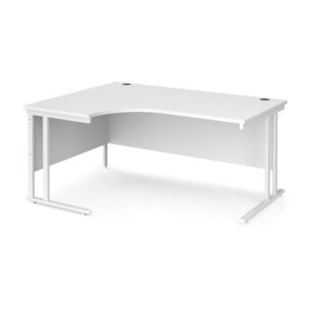Maestro 25 left hand ergonomic desk 1600mm wide white cantilever leg frame white top - MC16ELWHWH