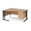 Maestro 25 left hand ergonomic desk 1600mm wide with 2 drawer pedestal black cantilever leg frame beech top - MC16ELP2KB