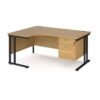 Maestro 25 left hand ergonomic desk 1600mm wide with 2 drawer pedestal black cantilever leg frame oak top - MC16ELP2KO