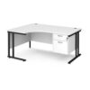 Maestro 25 left hand ergonomic desk 1600mm wide with 2 drawer pedestal black cantilever leg frame white top - MC16ELP2KWH