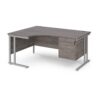 Maestro 25 left hand ergonomic desk 1600mm wide with 2 drawer pedestal silver cantilever leg frame grey oak top - MC16ELP2SGO