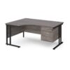 Maestro 25 left hand ergonomic desk 1600mm wide with 3 drawer pedestal black cantilever leg frame grey oak top - MC16ELP3KGO