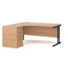 Maestro 25 left hand ergonomic desk 1600mm with black cantilever frame and desk high pedestal beech - EBK16LB