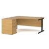 Maestro 25 left hand ergonomic desk 1600mm with black cantilever frame and desk high pedestal oak - EBK16LO