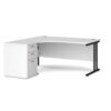 Maestro 25 left hand ergonomic desk 1600mm with black cantilever frame and desk high pedestal white - EBK16LWH