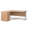 Maestro 25 left hand ergonomic desk 1600mm with silver cantilever frame and desk high pedestal beech - EBS16LB
