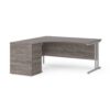 Maestro 25 left hand ergonomic desk 1600mm with silver cantilever frame and desk high pedestal grey oak - EBS16LGO