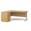 Maestro 25 left hand ergonomic desk 1600mm with silver cantilever frame and desk high pedestal oak - EBS16LO