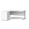 Maestro 25 left hand ergonomic desk 1600mm with silver cantilever frame and desk high pedestal white - EBS16LWH