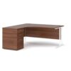 Maestro 25 left hand ergonomic desk 1600mm with white cantilever frame and desk high pedestal walnut - EBWH16LW