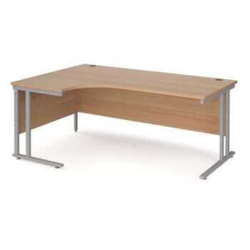 Maestro 25 left hand ergonomic desk 1800mm wide silver cantilever leg frame beech top - MC18ELSB
