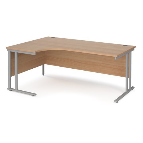 Maestro 25 left hand ergonomic desk 1800mm wide silver cantilever leg frame beech top - MC18ELSB