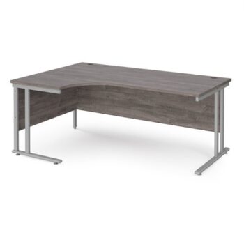 Maestro 25 left hand ergonomic desk 1800mm wide silver cantilever leg frame grey oak top - MC18ELSGO