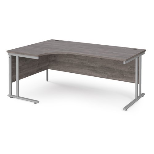 Maestro 25 left hand ergonomic desk 1800mm wide silver cantilever leg frame grey oak top - MC18ELSGO