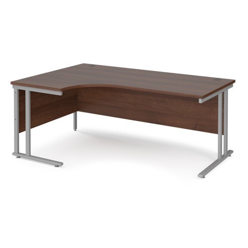 Maestro 25 left hand ergonomic desk 1800mm wide silver cantilever leg frame walnut top - MC18ELSW