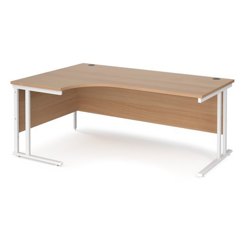 Maestro 25 left hand ergonomic desk 1800mm wide white cantilever leg frame beech top - MC18ELWHB