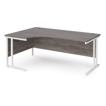 Maestro 25 left hand ergonomic desk 1800mm wide white cantilever leg frame grey oak top - MC18ELWHGO