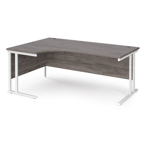 Maestro 25 left hand ergonomic desk 1800mm wide white cantilever leg frame grey oak top - MC18ELWHGO