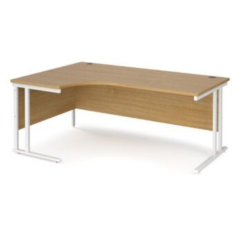 Maestro 25 left hand ergonomic desk 1800mm wide white cantilever leg frame oak top - MC18ELWHO