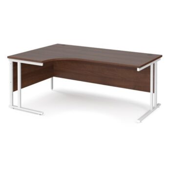 Maestro 25 left hand ergonomic desk 1800mm wide white cantilever leg frame walnut top - MC18ELWHW