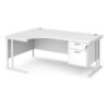 Maestro 25 left hand ergonomic desk 1800mm wide with 2 drawer pedestal white cantilever leg frame white top - MC18ELP2WHWH