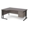 Maestro 25 left hand ergonomic desk 1800mm wide with 3 drawer pedestal black cantilever leg frame grey oak top - MC18ELP3KGO