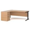 Maestro 25 left hand ergonomic desk 1800mm with black cantilever frame and desk high pedestal beech - EBK18LB