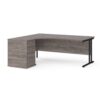 Maestro 25 left hand ergonomic desk 1800mm with black cantilever frame and desk high pedestal grey oak - EBK18LGO
