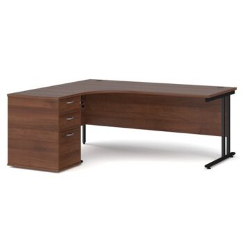 Maestro 25 left hand ergonomic desk 1800mm with black cantilever frame and desk high pedestal walnut - EBK18LW