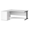 Maestro 25 left hand ergonomic desk 1800mm with black cantilever frame and desk high pedestal white - EBK18LWH