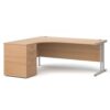Maestro 25 left hand ergonomic desk 1800mm with silver cantilever frame and desk high pedestal beech - EBS18LB