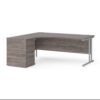 Maestro 25 left hand ergonomic desk 1800mm with silver cantilever frame and desk high pedestal grey oak - EBS18LGO