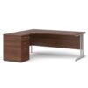 Maestro 25 left hand ergonomic desk 1800mm with silver cantilever frame and desk high pedestal walnut - EBS18LW
