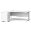 Maestro 25 left hand ergonomic desk 1800mm with silver cantilever frame and desk high pedestal white - EBS18LWH