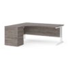 Maestro 25 left hand ergonomic desk 1800mm with white cantilever frame and desk high pedestal grey oak - EBWH18LGO