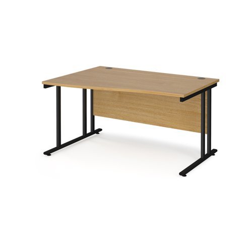 Maestro 25 left hand wave desk 1400mm wide black cantilever leg frame oak top - MC14WLKO