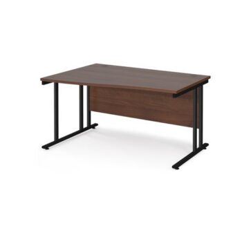 Maestro 25 left hand wave desk 1400mm wide black cantilever leg frame walnut top - MC14WLKW
