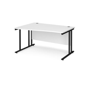 Maestro 25 left hand wave desk 1400mm wide black cantilever leg frame white top - MC14WLKWH