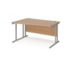 Maestro 25 left hand wave desk 1400mm wide silver cantilever leg frame beech top - MC14WLSB