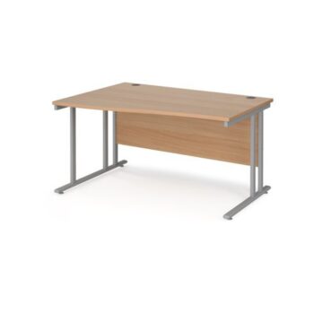 Maestro 25 left hand wave desk 1400mm wide silver cantilever leg frame beech top - MC14WLSB