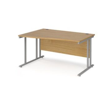 Maestro 25 left hand wave desk 1400mm wide silver cantilever leg frame oak top - MC14WLSO