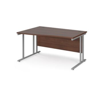 Maestro 25 left hand wave desk 1400mm wide silver cantilever leg frame walnut top - MC14WLSW