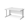 Maestro 25 left hand wave desk 1400mm wide silver cantilever leg frame white top - MC14WLSWH