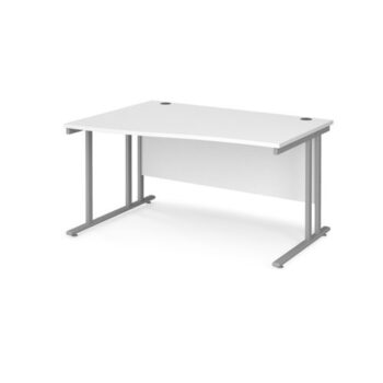 Maestro 25 left hand wave desk 1400mm wide silver cantilever leg frame white top - MC14WLSWH