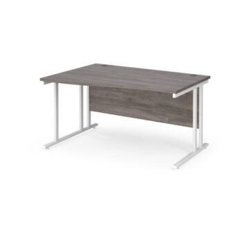 Maestro 25 left hand wave desk 1400mm wide white cantilever leg frame grey oak top - MC14WLWHGO
