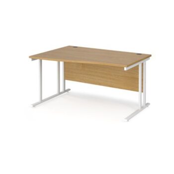 Maestro 25 left hand wave desk 1400mm wide white cantilever leg frame oak top - MC14WLWHO
