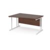 Maestro 25 left hand wave desk 1400mm wide white cantilever leg frame walnut top - MC14WLWHW