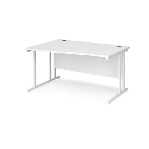 Maestro 25 left hand wave desk 1400mm wide white cantilever leg frame white top - MC14WLWHWH