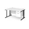 Maestro 25 left hand wave desk 1400mm wide with 2 drawer pedestal black cantilever leg frame white top - MC14WLP2KWH
